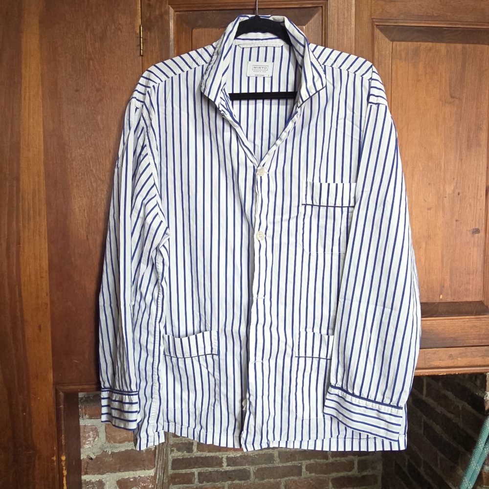 Mitro Cotton Pajama Shirt - XL - Blue and White Stripes - Made in Spain